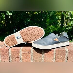 OluKai Women's 8 Shoes Black Slip-On Sneakers Pehuea Leather Loafer Boat Shoes